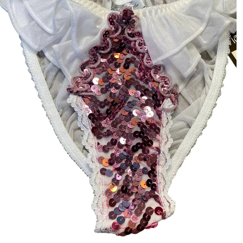 NEW Vintage Carol Malony Pink Sequin Ruffle Panties Small Deadstock - Picture 2 of 6
